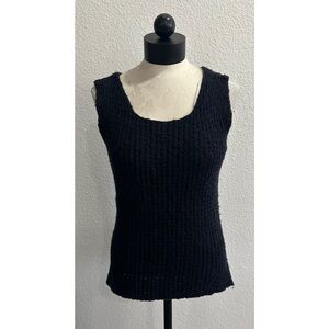 Evan Picone Women’s Cable Knit Sweater Vest Top Tank Size Large Navy Blue Ramie